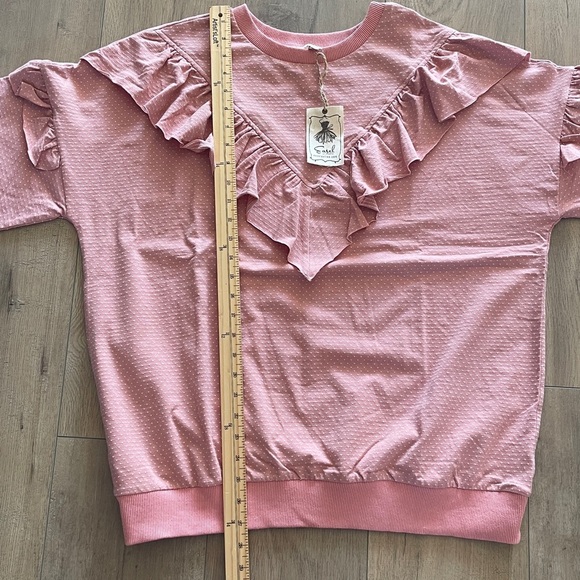 NWT Easel Pink Polka Dot Ruffle Sweatshirt Size Large Crewneck Cottagecore Boho - Picture 9 of 10